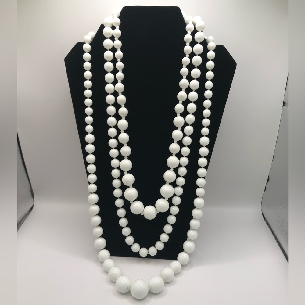 3 Elegant White Acrylic Beaded Layering Necklaces - Picture 2 of 12